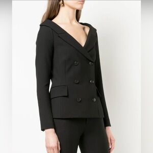 VERONICA BEARD FRAYNE OPEN V-NECK DOUBLE BREASTED BLACK BLAZER JACKET SIZE 12